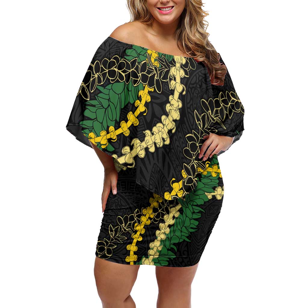 Hawaii Puakenikeni - Maile Lei Off Shoulder Short Dress Obsidian Black