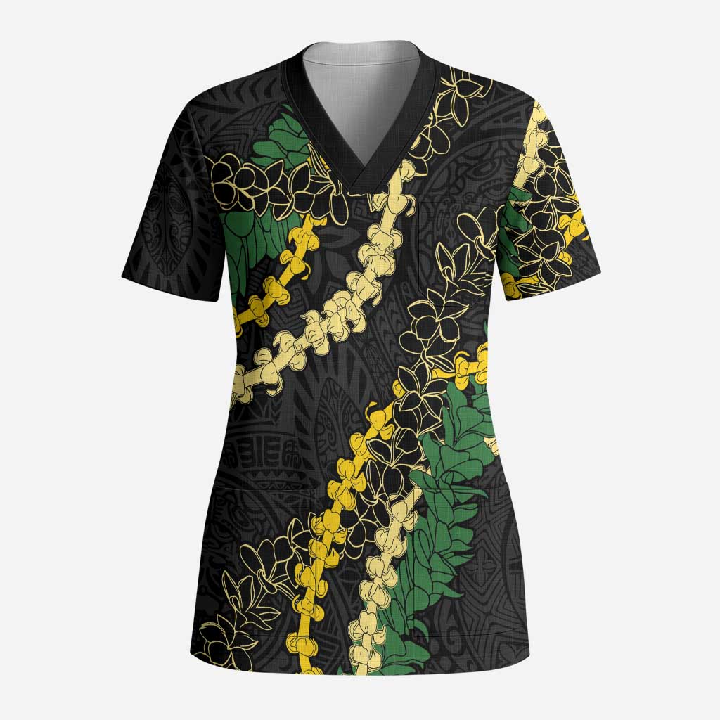 Hawaii Puakenikeni - Maile Lei Scrub Top Obsidian Black - Polynesian Pride