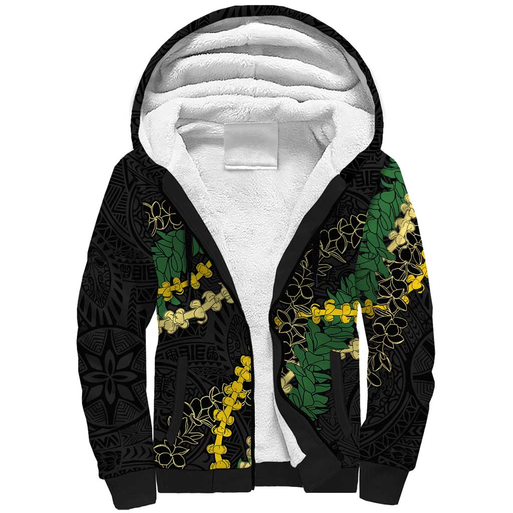 Hawaii Puakenikeni - Maile Lei Sherpa Hoodie Obsidian Black