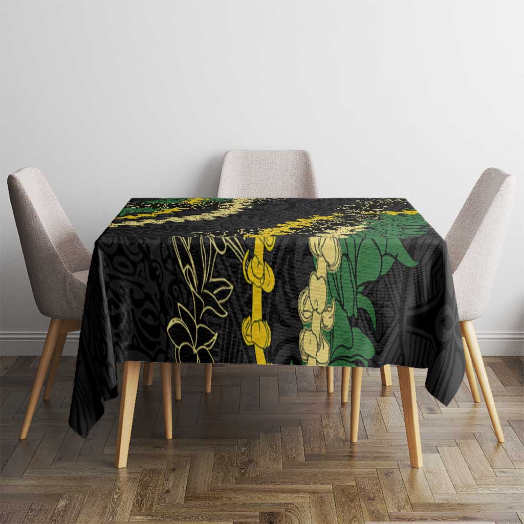 Hawaii Puakenikeni - Maile Lei Tablecloth Obsidian Black