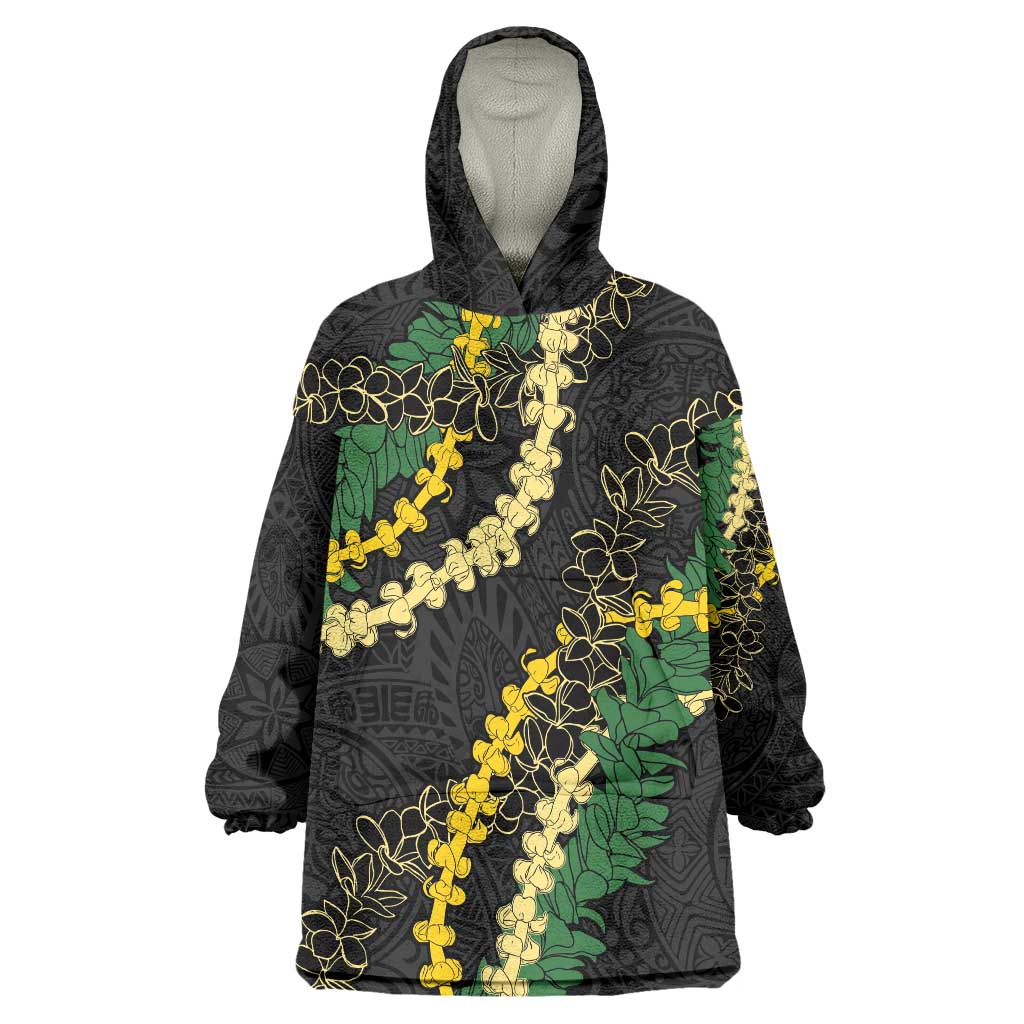 Hawaii Puakenikeni - Maile Lei Wearable Blanket Hoodie Obsidian Black