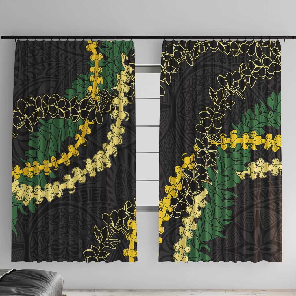 Hawaii Puakenikeni - Maile Lei Window Curtain Obsidian Black