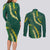 Hawaii Puakenikeni - Maile Lei Couples Matching Long Sleeve Bodycon Dress and Long Sleeve Button Shirt Sage Green