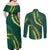 Hawaii Puakenikeni - Maile Lei Couples Matching Off Shoulder Maxi Dress and Long Sleeve Button Shirt Sage Green