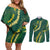 Hawaii Puakenikeni - Maile Lei Couples Matching Off Shoulder Short Dress and Long Sleeve Button Shirt Sage Green