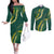 Hawaii Puakenikeni - Maile Lei Couples Matching Off The Shoulder Long Sleeve Dress and Long Sleeve Button Shirt Sage Green