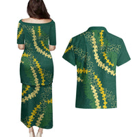 Hawaii Puakenikeni - Maile Lei Couples Matching Puletasi and Hawaiian Shirt Sage Green
