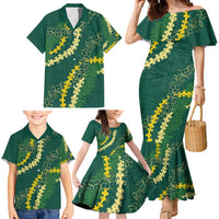 Hawaii Puakenikeni - Maile Lei Family Matching Mermaid Dress and Hawaiian Shirt Sage Green