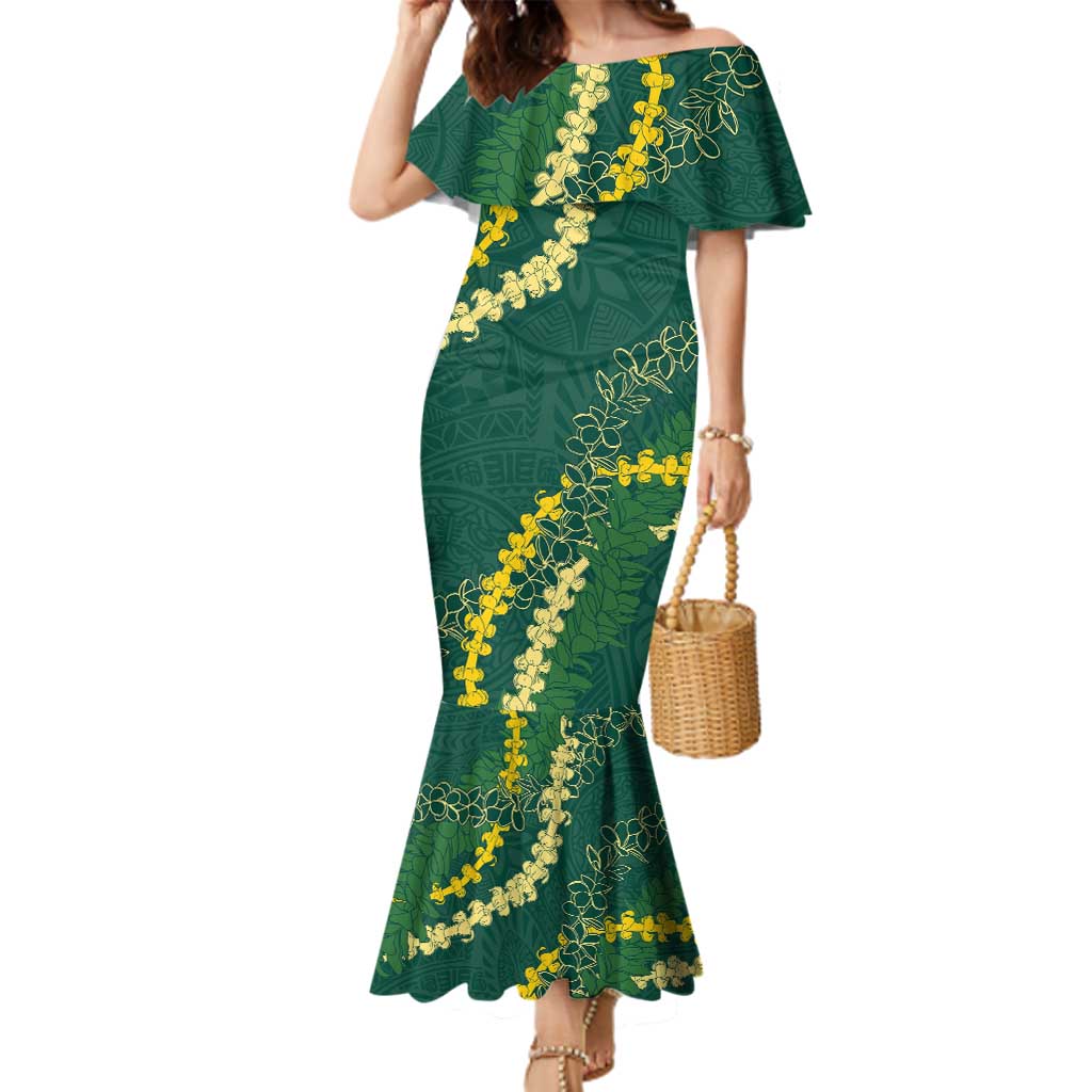 Hawaii Puakenikeni - Maile Lei Family Matching Mermaid Dress and Hawaiian Shirt Sage Green