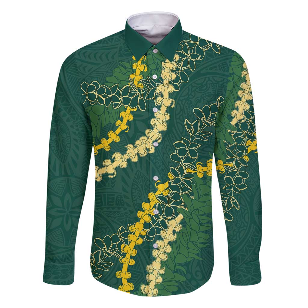 Hawaii Puakenikeni - Maile Lei Family Matching Off Shoulder Short Dress and Hawaiian Shirt Sage Green