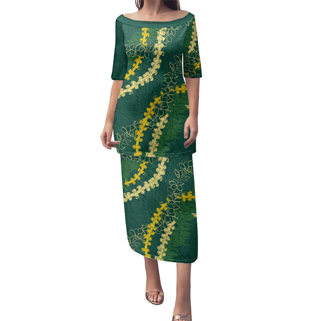 Hawaii Puakenikeni - Maile Lei Family Matching Puletasi and Hawaiian Shirt Sage Green