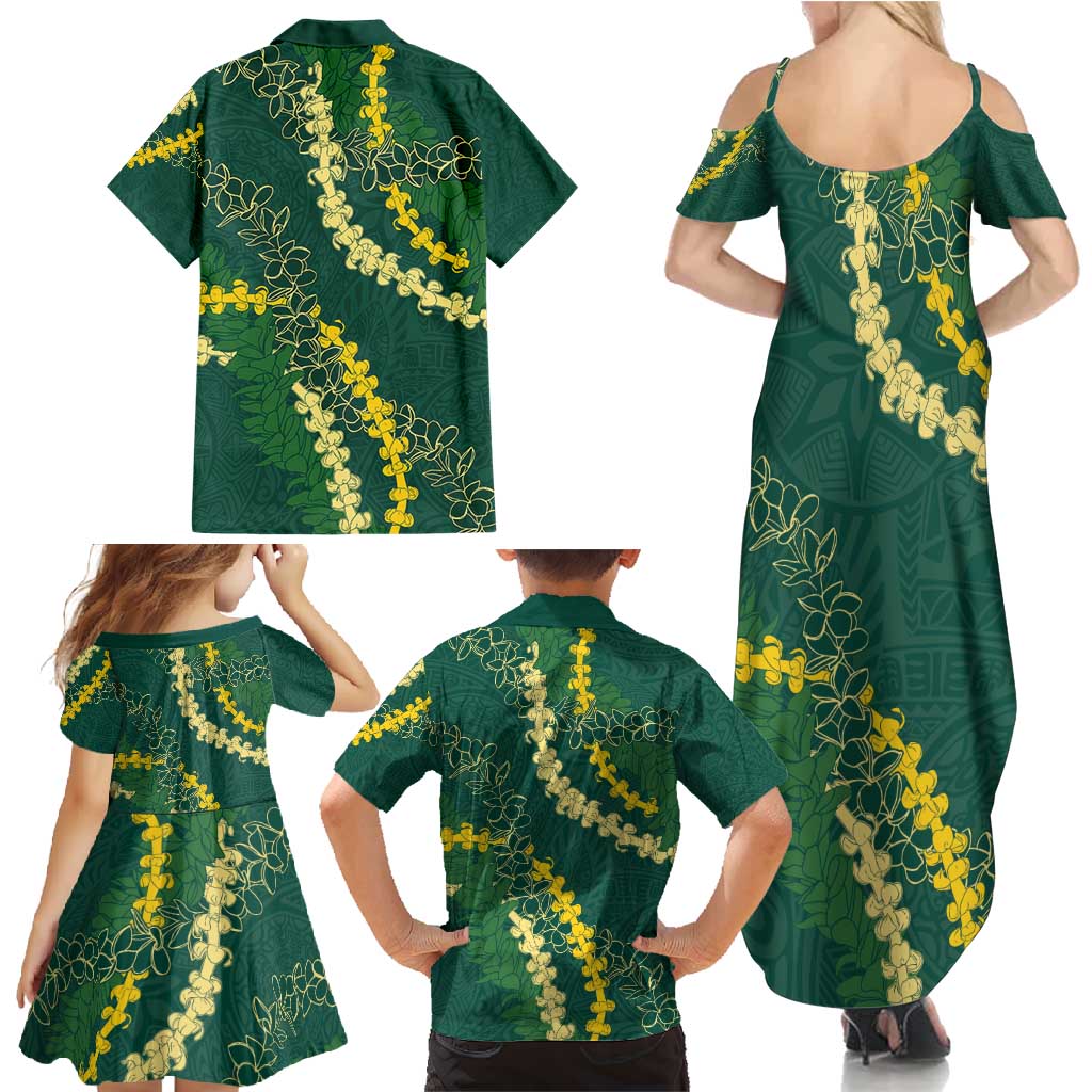 Hawaii Puakenikeni - Maile Lei Family Matching Summer Maxi Dress and Hawaiian Shirt Sage Green