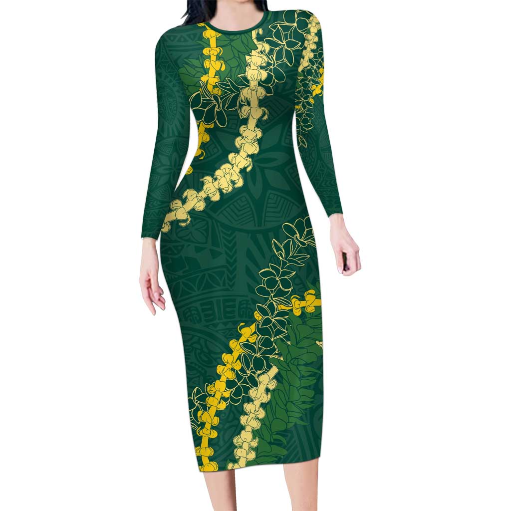 Hawaii Puakenikeni - Maile Lei Long Sleeve Bodycon Dress Sage Green