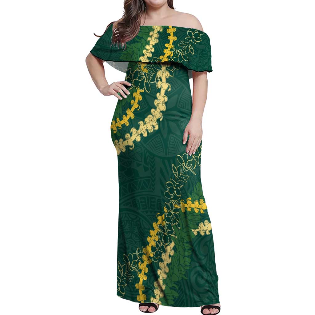 Hawaii Puakenikeni - Maile Lei Off Shoulder Maxi Dress Sage Green