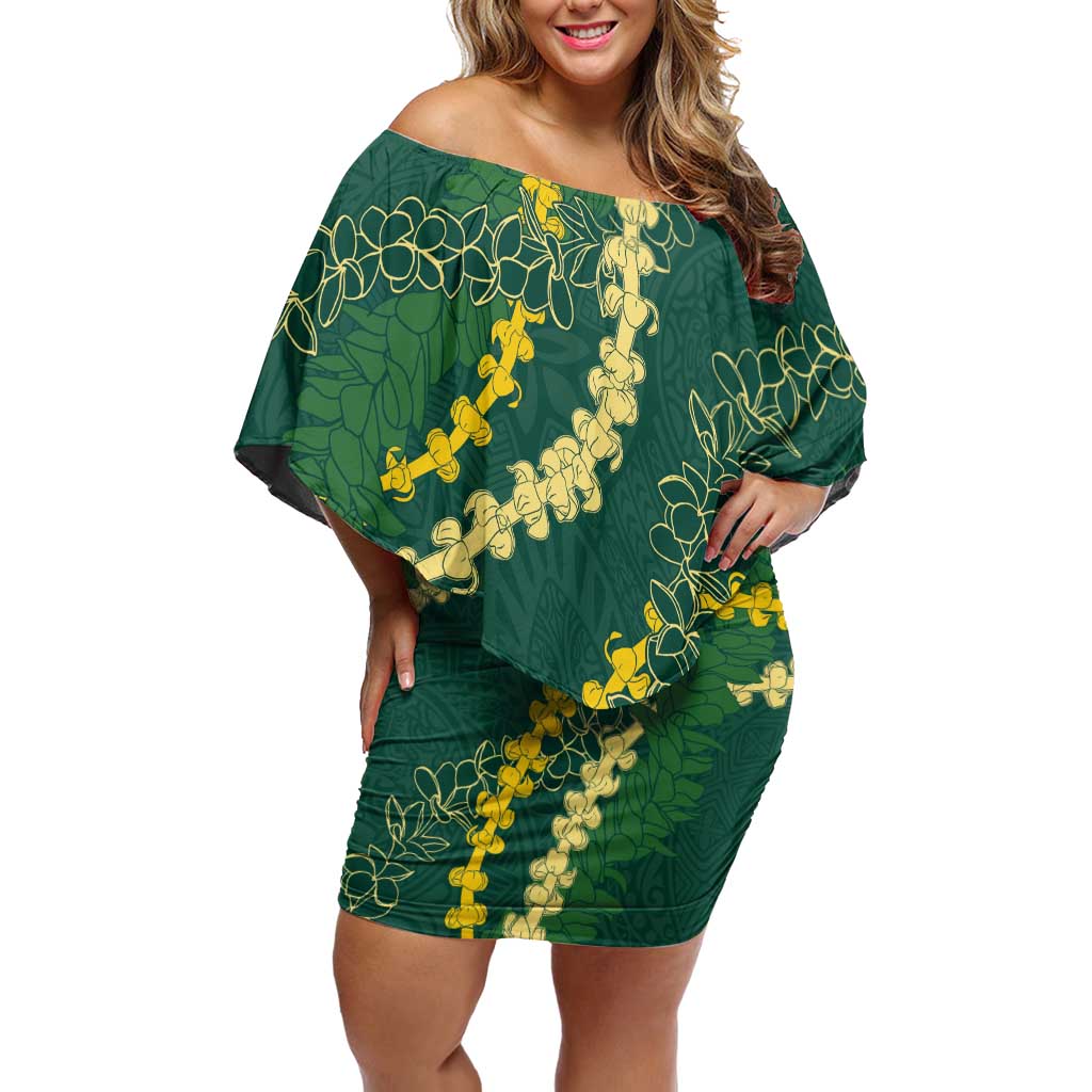 Hawaii Puakenikeni - Maile Lei Off Shoulder Short Dress Sage Green