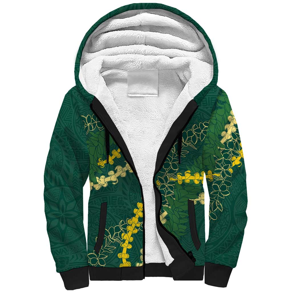 Hawaii Puakenikeni - Maile Lei Sherpa Hoodie Sage Green