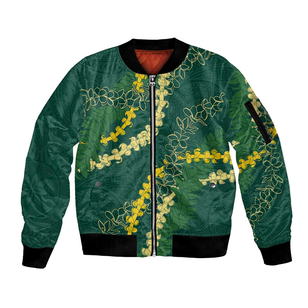 Hawaii Puakenikeni - Maile Lei Sleeve Zip Bomber Jacket Sage Green