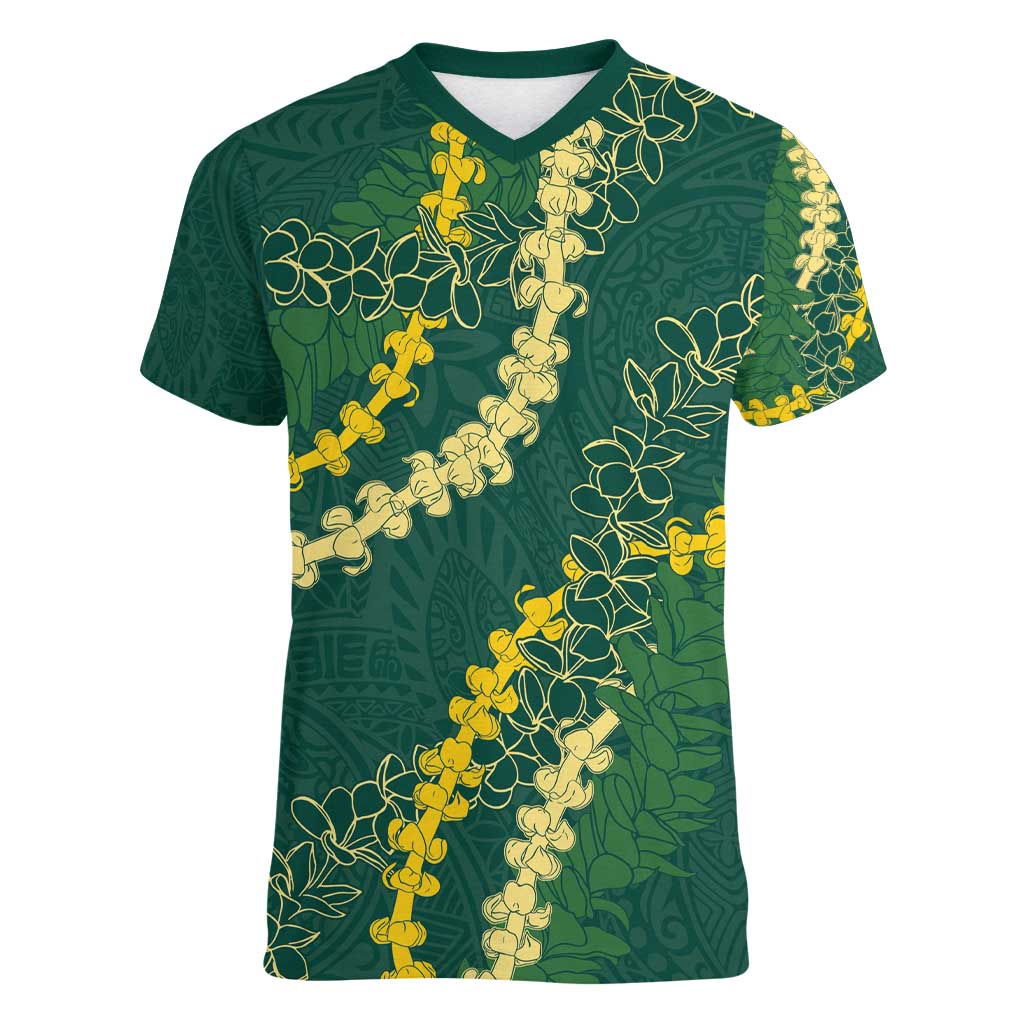 Hawaii Puakenikeni - Maile Lei Women V-Neck T-Shirt Sage Green