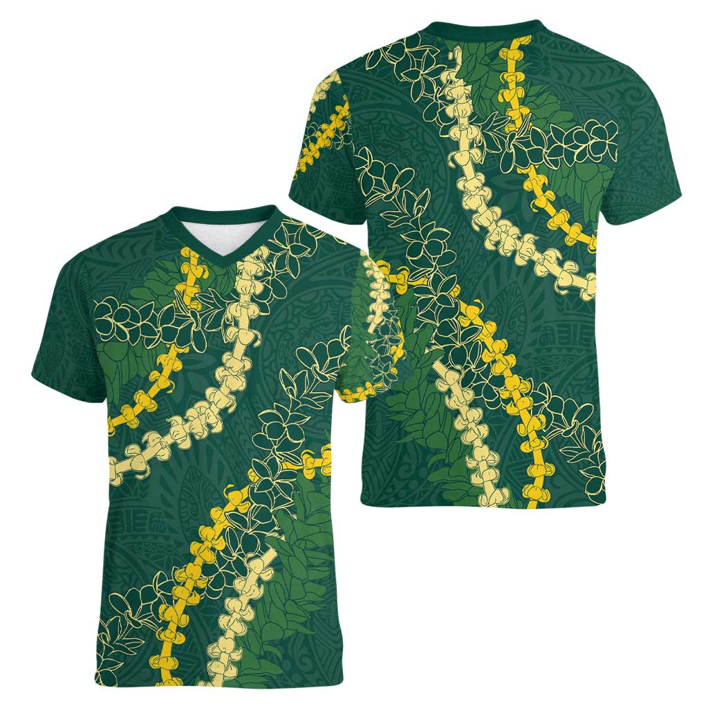 Hawaii Puakenikeni - Maile Lei Women V-Neck T-Shirt Sage Green