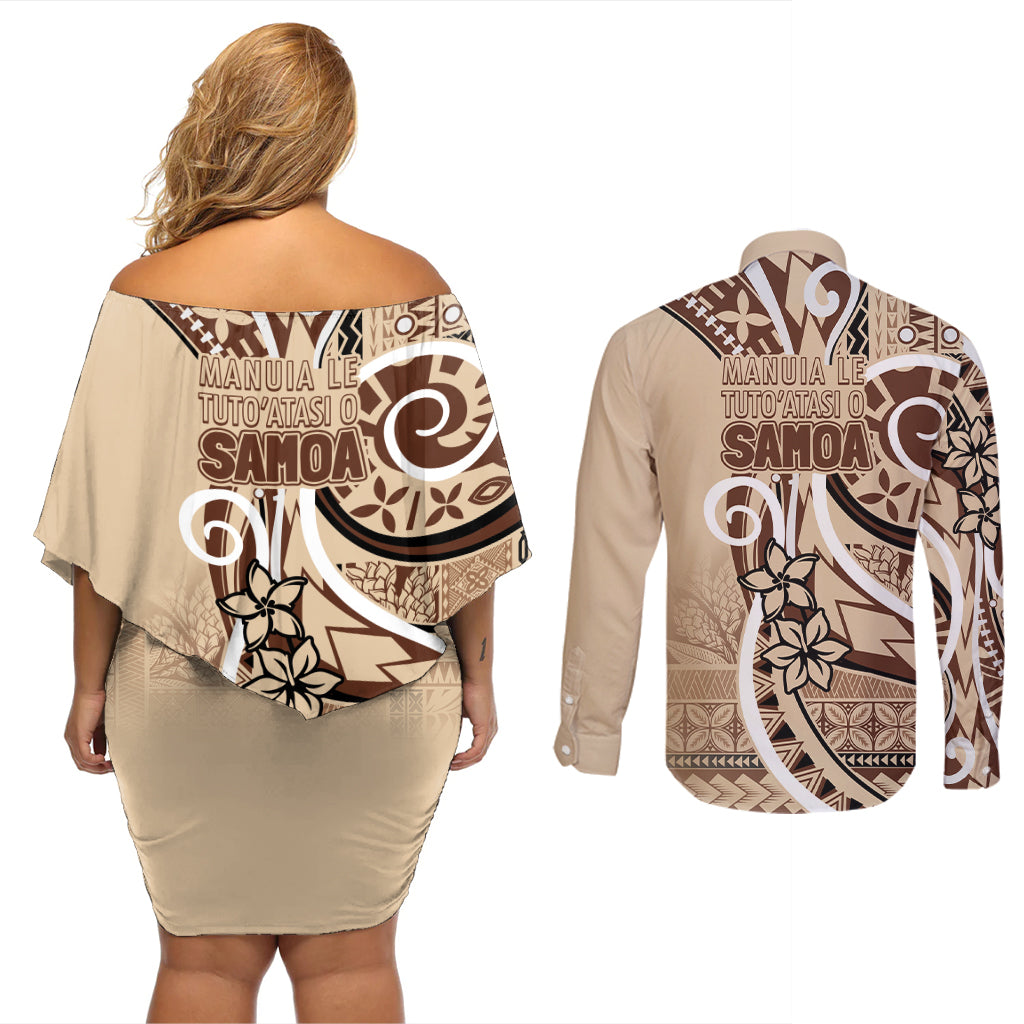 Samoa Siapo Classic Motif Couples Matching Off Shoulder Short Dress and Long Sleeve Button Shirt Manuia le tuto’atasi o Samoa Independence