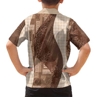 Polynesian Tribal Pattern Patchwork Picturesque Family Matching Long Sleeve Bodycon Dress and Hawaiian Shirt Mocha