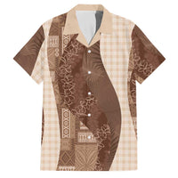 Polynesian Tribal Pattern Patchwork Picturesque Family Matching Off Shoulder Maxi Dress and Hawaiian Shirt Mocha