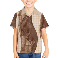 Polynesian Tribal Pattern Patchwork Picturesque Family Matching Off Shoulder Maxi Dress and Hawaiian Shirt Mocha