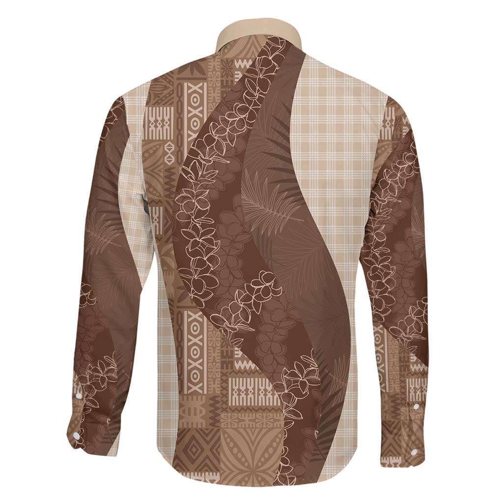 Polynesian Tribal Pattern Patchwork Picturesque Family Matching Off Shoulder Short Dress and Hawaiian Shirt Mocha