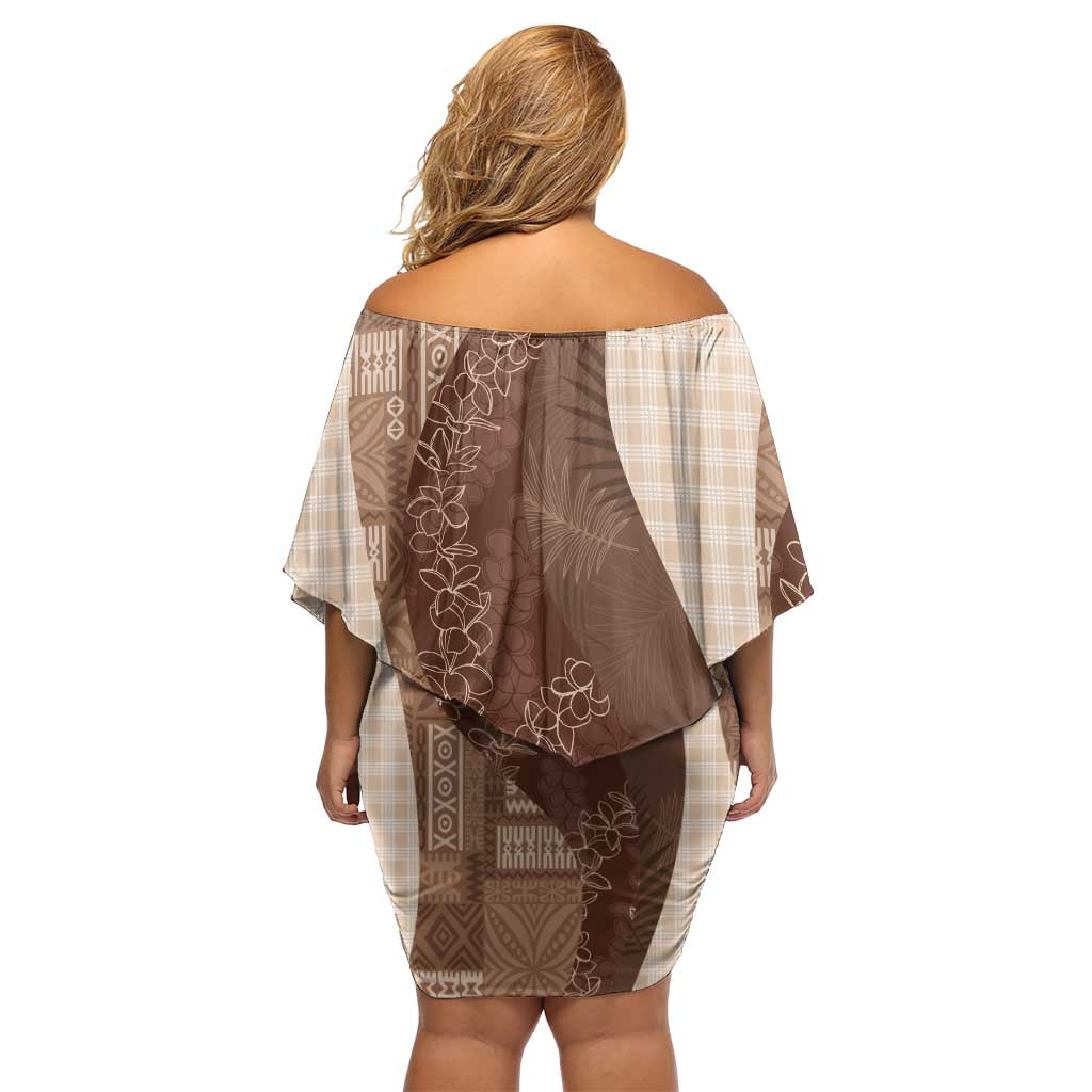 Polynesian Tribal Pattern Patchwork Picturesque Family Matching Off Shoulder Short Dress and Hawaiian Shirt Mocha