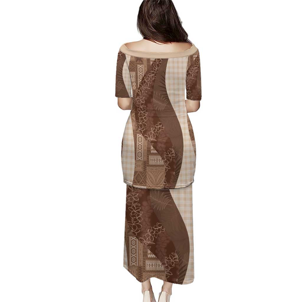 Polynesian Tribal Pattern Patchwork Picturesque Family Matching Puletasi and Hawaiian Shirt Mocha LT7 - Polynesian Pride