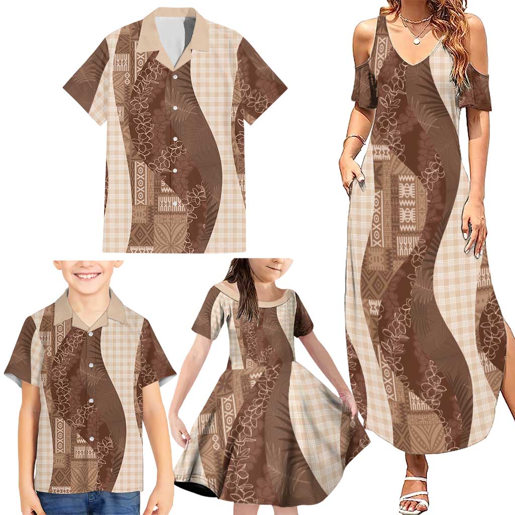 Polynesian Tribal Pattern Patchwork Picturesque Family Matching Summer Maxi Dress and Hawaiian Shirt Mocha