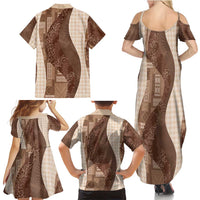 Polynesian Tribal Pattern Patchwork Picturesque Family Matching Summer Maxi Dress and Hawaiian Shirt Mocha