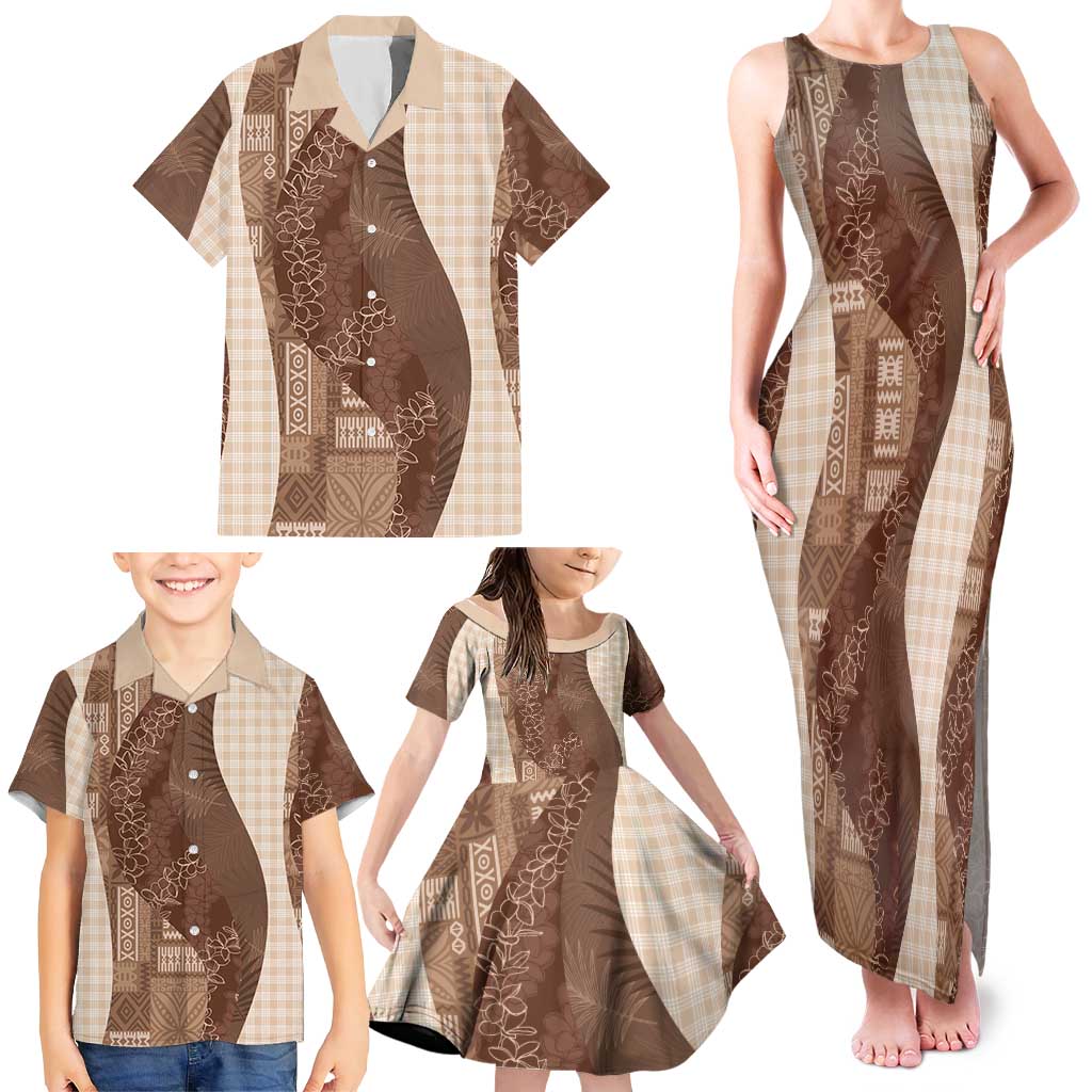 Polynesian Tribal Pattern Patchwork Picturesque Family Matching Tank Maxi Dress and Hawaiian Shirt Mocha