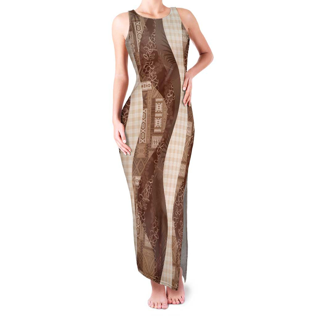 Polynesian Tribal Pattern Patchwork Picturesque Family Matching Tank Maxi Dress and Hawaiian Shirt Mocha