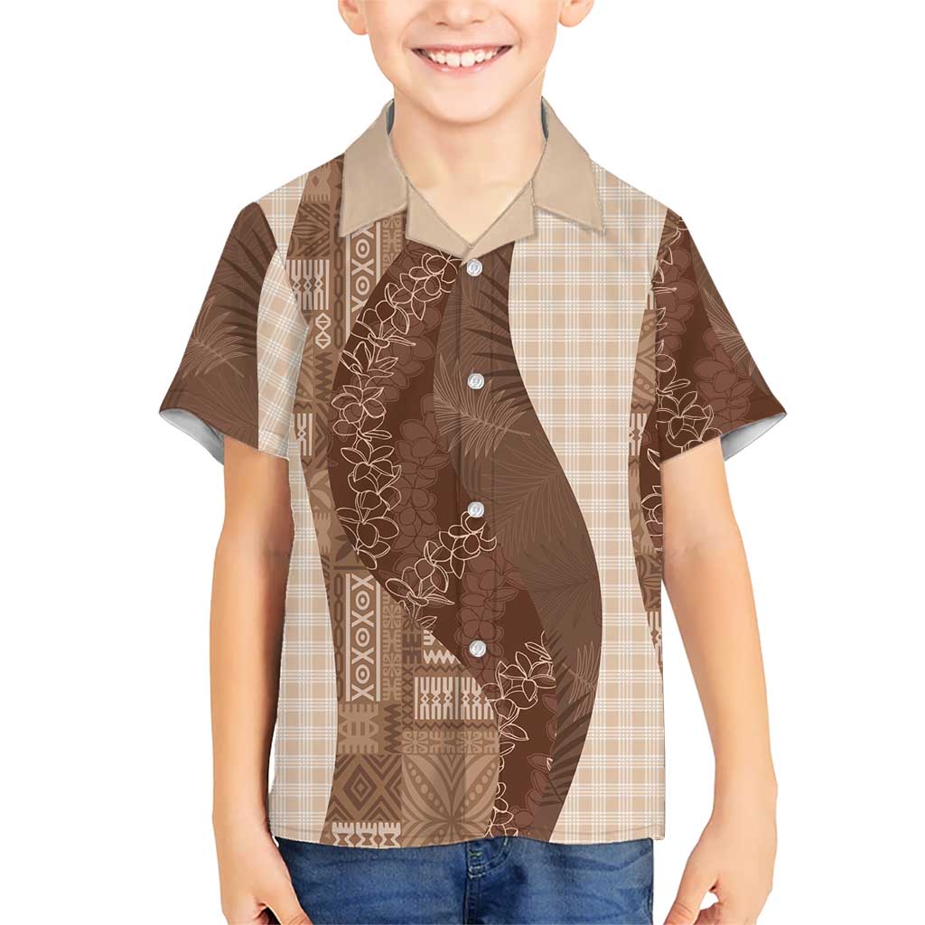Polynesian Tribal Pattern Patchwork Picturesque Family Matching Tank Maxi Dress and Hawaiian Shirt Mocha