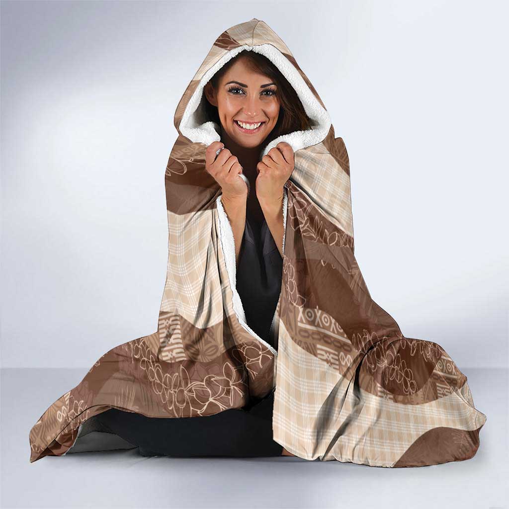 Polynesian Tribal Pattern Patchwork Picturesque Hooded Blanket Mocha