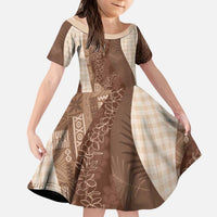 Polynesian Tribal Pattern Patchwork Picturesque Kid Short Sleeve Dress Mocha