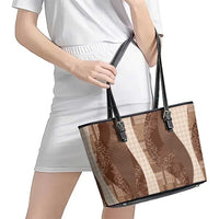 Polynesian Tribal Pattern Patchwork Picturesque Leather Tote Bag Mocha