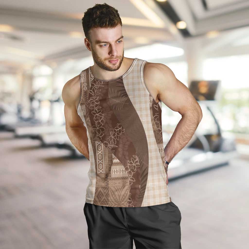 Polynesian Tribal Pattern Patchwork Picturesque Men Tank Top Mocha