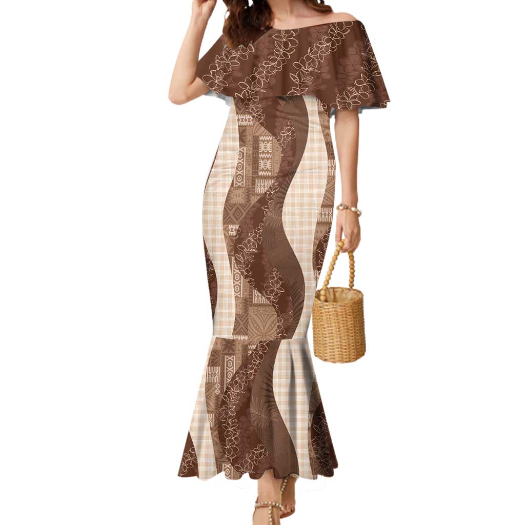 Polynesian Tribal Pattern Patchwork Picturesque Mermaid Dress Mocha