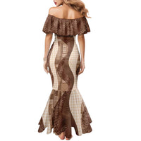 Polynesian Tribal Pattern Patchwork Picturesque Mermaid Dress Mocha