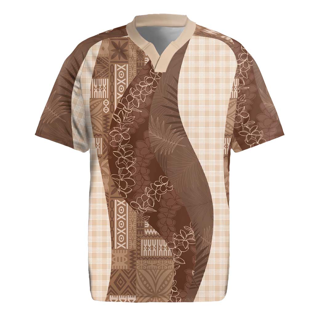Polynesian Tribal Pattern Patchwork Picturesque Rugby Jersey Mocha