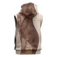 Polynesian Tribal Pattern Patchwork Picturesque Sleeveless Hoodie Mocha
