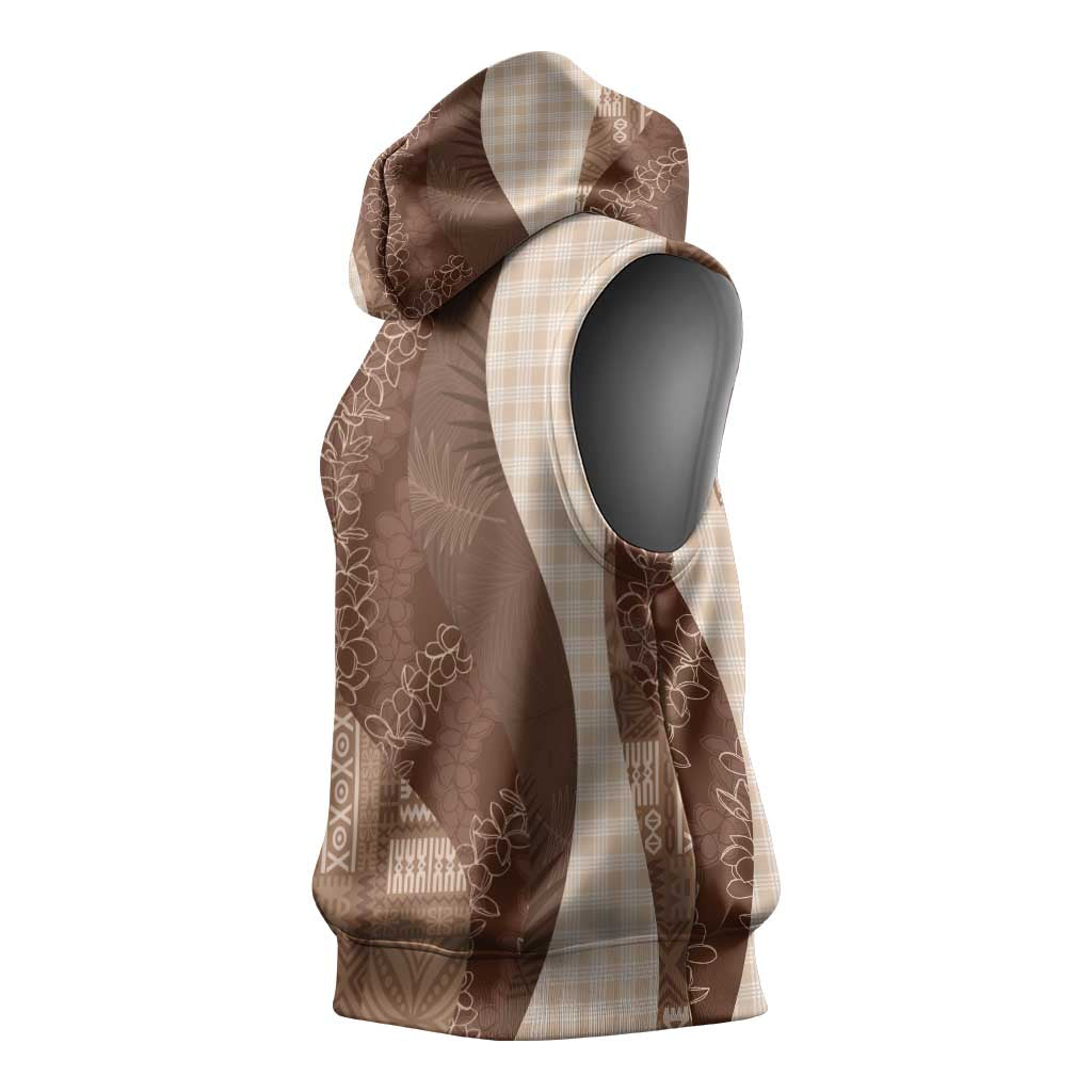Polynesian Tribal Pattern Patchwork Picturesque Sleeveless Hoodie Mocha