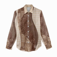 Polynesian Tribal Pattern Patchwork Picturesque Women Casual Shirt Mocha