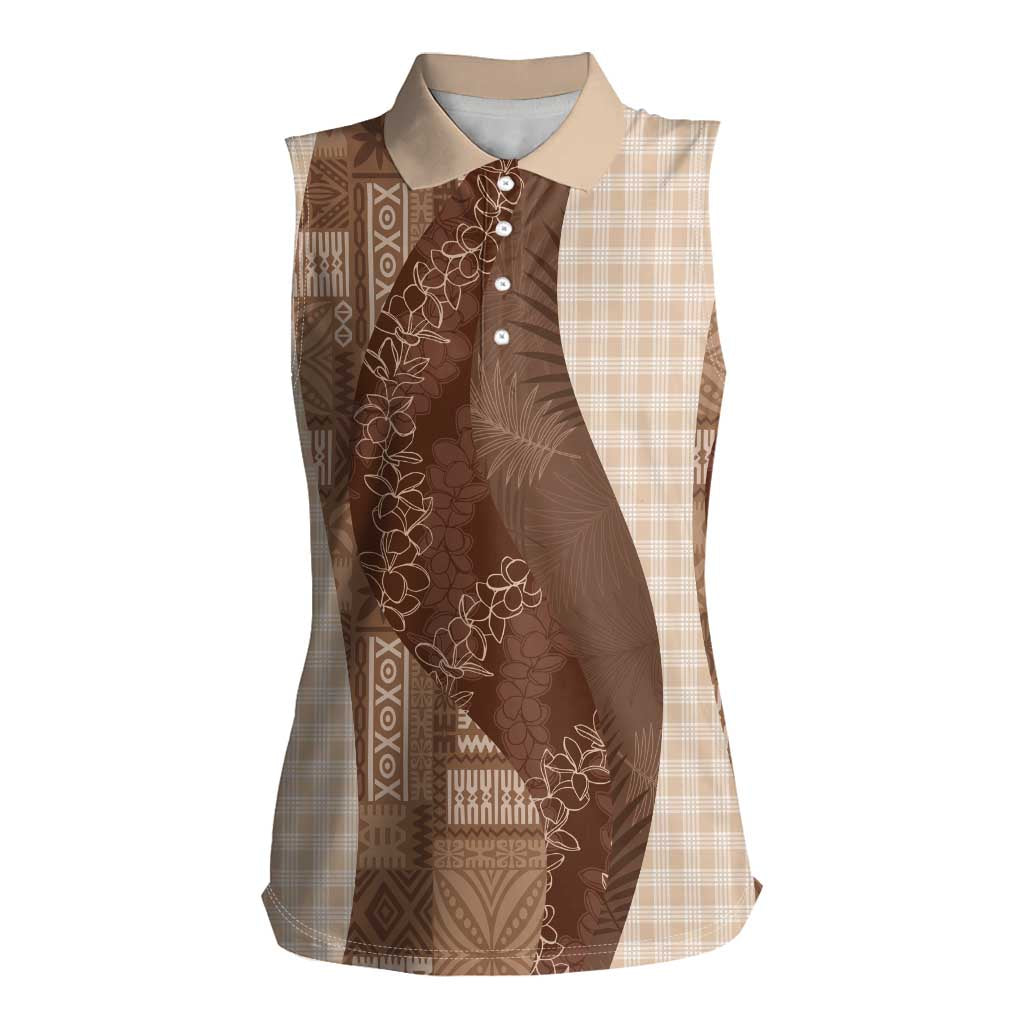 Polynesian Tribal Pattern Patchwork Picturesque Women Sleeveless Polo Shirt Mocha