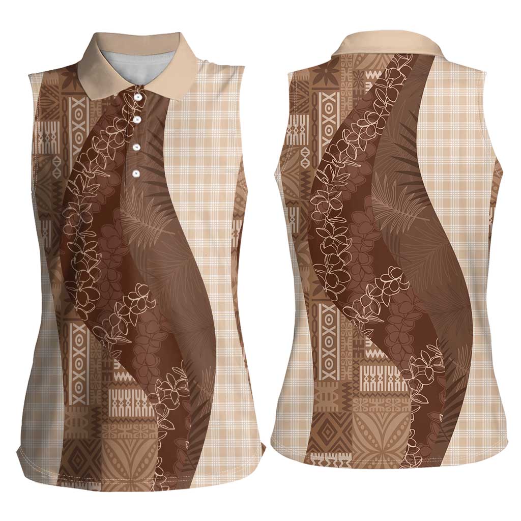 Polynesian Tribal Pattern Patchwork Picturesque Women Sleeveless Polo Shirt Mocha
