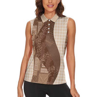 Polynesian Tribal Pattern Patchwork Picturesque Women Sleeveless Polo Shirt Mocha