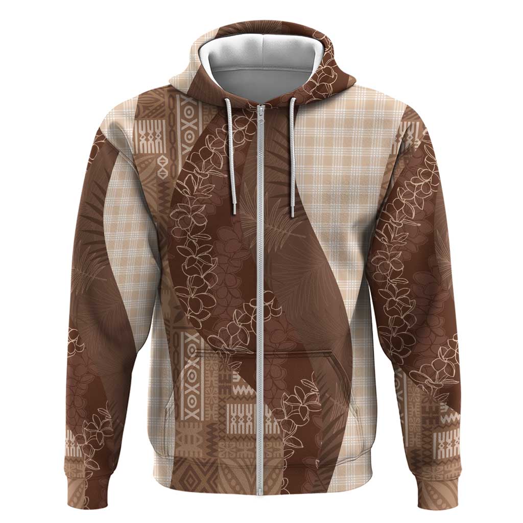 Polynesian Tribal Pattern Patchwork Picturesque Zip Hoodie Mocha