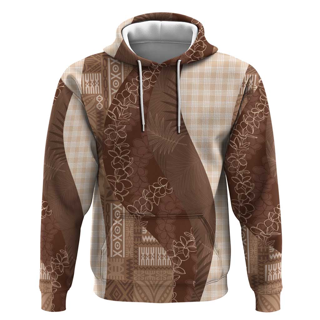 Polynesian Tribal Pattern Patchwork Picturesque Zip Hoodie Mocha